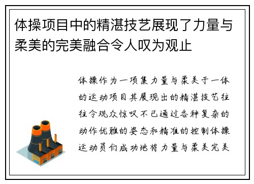 体操项目中的精湛技艺展现了力量与柔美的完美融合令人叹为观止
